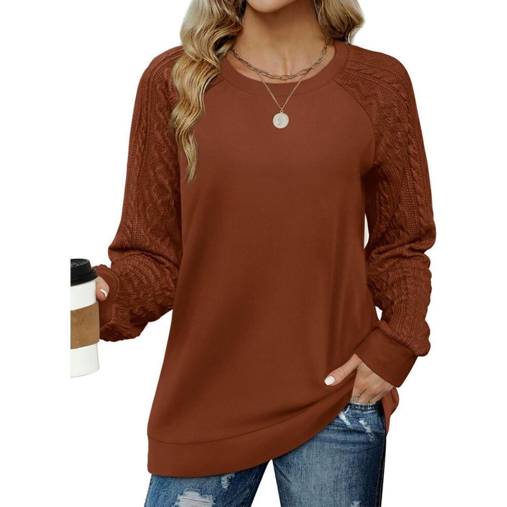 NEW Sweatshirt Crewneck Cable Knit Sleeve Lightweight 2X